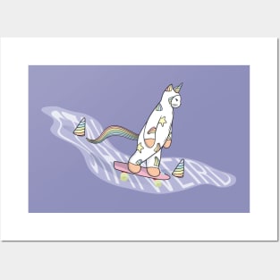 Weird Unicorn Cat skateboarding throughout the universe Posters and Art